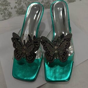 Elegant Green Butterfly Embellished Women's Shoes